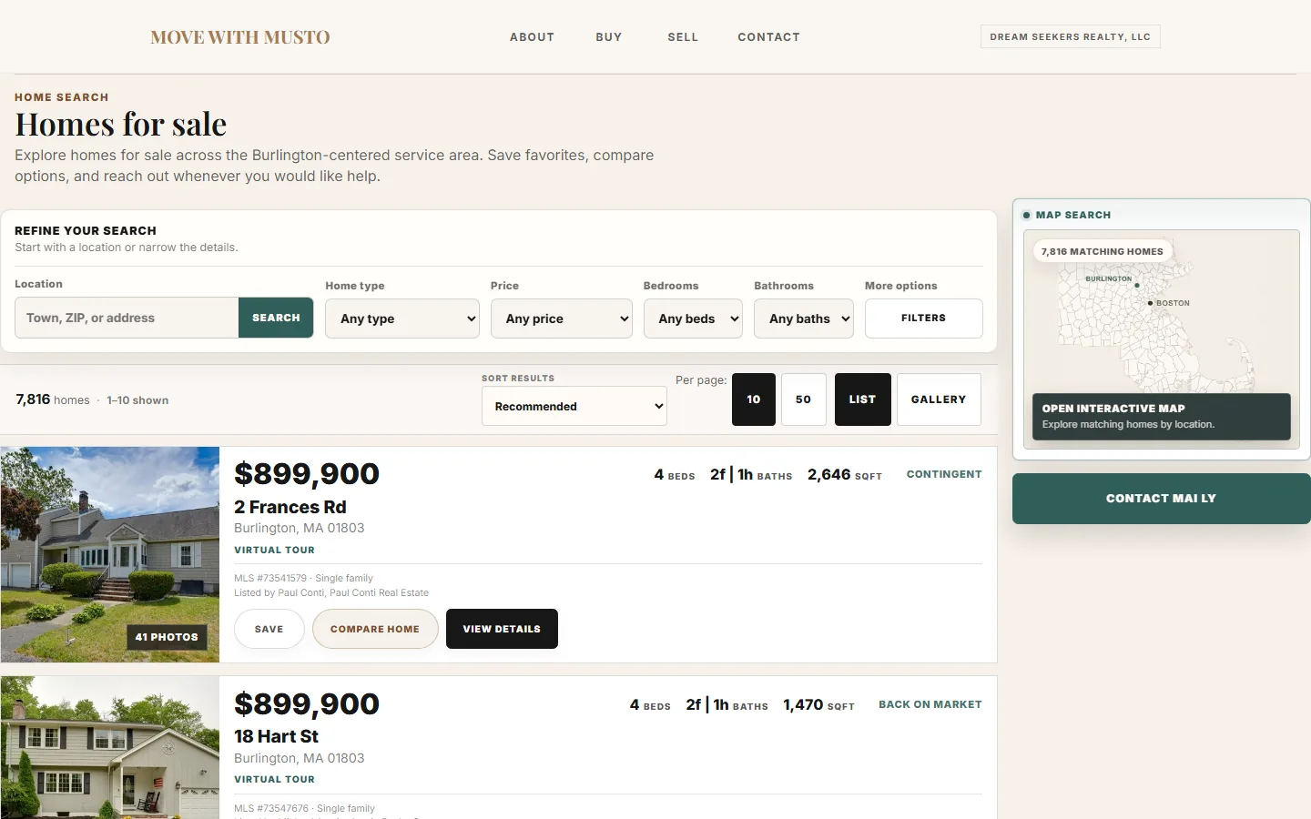 Mai Ly Musto's production property-search page.